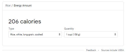calories in rice for long term storage